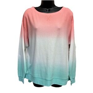 Splendid Tie Dye‎ Peach/Teal Long Sleeve Thermal Knit Top Size Medium Crew